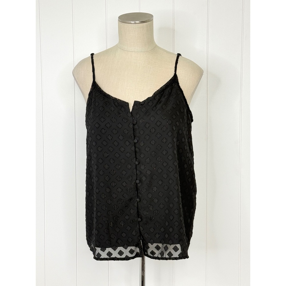 Maurices Diamond Textured Button Front Cami Top Women Size M Black Sleeveless